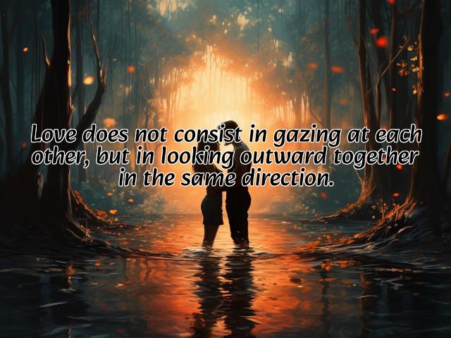 love does not consist in gazing at each other, but in looking outward together in the same direction. preview