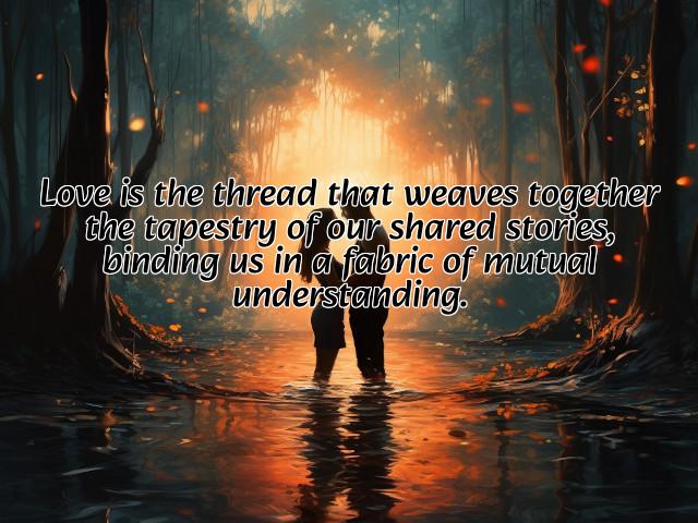 love is the thread that weaves together the tapestry of our shared stories, binding us in a fabric of mutual understanding. preview