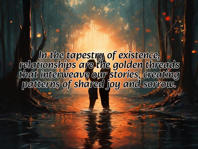 in the tapestry of existence, relationships are the golden threads that interweave our stories, creating patterns of shared joy and sorrow. preview