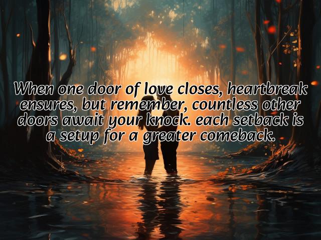 when one door of love closes, heartbreak ensures, but remember, countless other doors await your knock. each setback is a setup for a greater comeback. preview