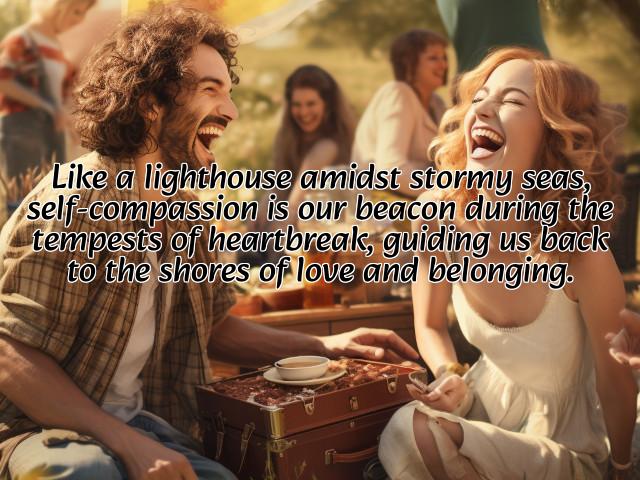 like a lighthouse amidst stormy seas, self-compassion is our beacon during the tempests of heartbreak, guiding us back to the shores of love and belonging. preview