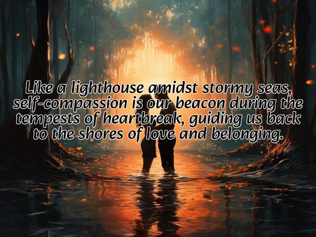 like a lighthouse amidst stormy seas, self-compassion is our beacon during the tempests of heartbreak, guiding us back to the shores of love and belonging. preview